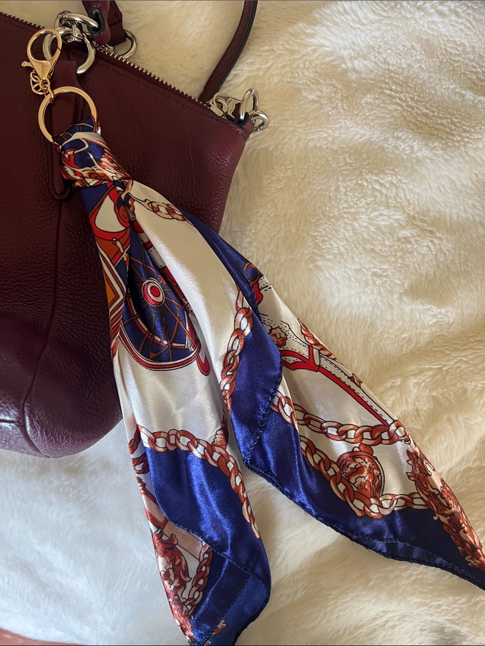 Silk Chain-Print Scarf Tie - Navy, White & Red